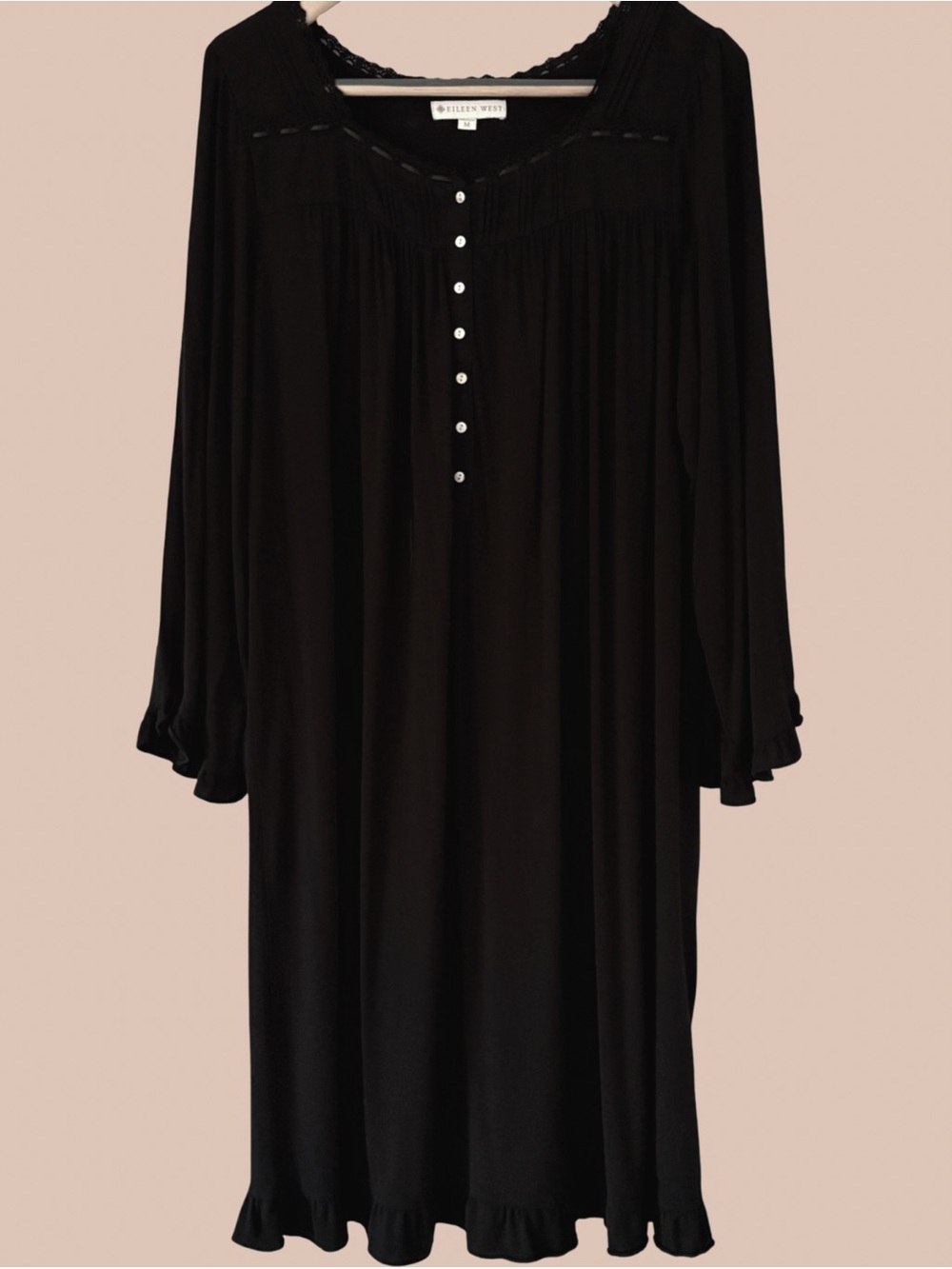 EILEEN WEST Solid Black Modal 3/4" Sleeve Waltz Nightgown